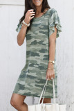 Green Pile Of Sleeves Camouflage Dress