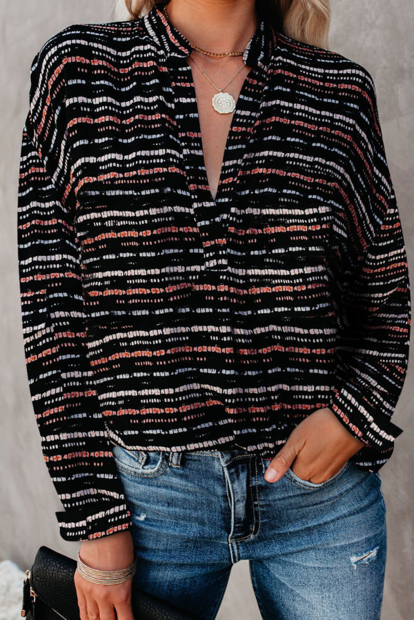 Black Pattern Print Button Down Shirt