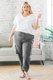 Gray Elastic Waist Side Pocket Plus Size Jogger Pants