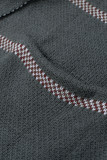 Gray Lapel Collar Geometric Print Knit Cardigan