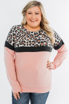 Pink Leopard Colorblock Plus Size Sweatshirt