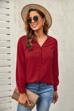 Red Lace Crochet Buttoned Long Sleeve Shirt