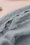 Gray Lace Splicing V Neck Pullover Sweater