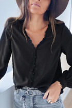 Black Lace Crochet Buttoned Long Sleeve Shirt