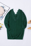 Green Lace Splicing V Neck Pullover Sweater