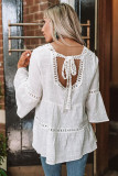 White Crochet 3/4 Flared Sleeve Shirt