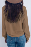 Brown Lace Crochet Buttoned Long Sleeve Shirt