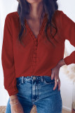 Red Lace Crochet Buttoned Long Sleeve Shirt