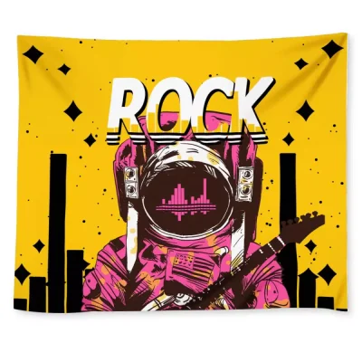 CozyMy Astronaut And Starry Sky And Guitar And Sound Waves And Fonts Wall Tapestry
