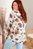 V Neck Cow Print Long Sleeve Plus Size Top