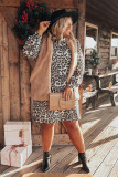 Plus Size Turtleneck Leopard Dress