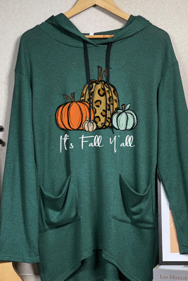 Pumpkin Fall Print Pockets Hooded Dress Unishe Wholesale