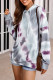 Gray Dropped Sleeve Tie-dye Kangaroo Pocket Hoodie with Drawstring