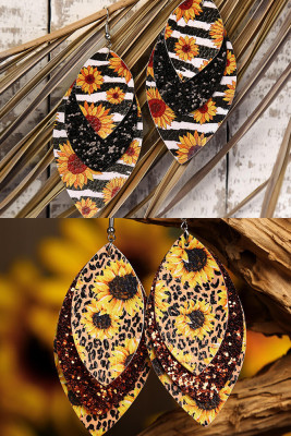 Sunflower Leopard Print Leaf Drop Earrings Unishe Wholesale MOQ 5pcs