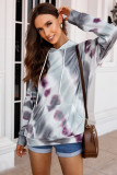 Gray Dropped Sleeve Tie-dye Kangaroo Pocket Hoodie with Drawstring