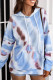 Blue Dropped Sleeve Tie-dye Kangaroo Pocket Hoodie with Drawstring