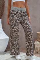 Leopard Print Drawstring Waist Wide Leg Pants