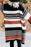 Brown Pocketed Novelty Striped Chenille Cardigan