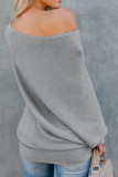 Gray Slouchy One Shoulder Dolman Sleeves Ribbed Sweater