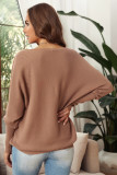 Khaki Slouchy One Shoulder Dolman Sleeves Ribbed Sweater
