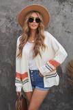 Striped Open Front Bubble Sleeve Knitted Cardigan