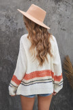 Striped Open Front Bubble Sleeve Knitted Cardigan