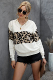 White Leopard Colorblock V Neck Knit Sweater