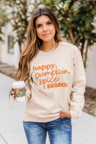 Beige Letter Print Pullover Graphic Sweatshirt