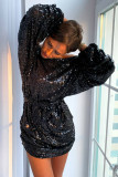 Black Long Sleeves Sequin Mini Dress