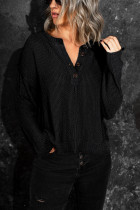 Black Buttoned Side Split Knit Sweater