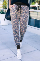 Leopard Print Drawstring Joggers with Side Pocket