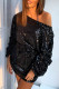Black Long Sleeves Sequin Mini Dress
