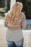 Leopard Colorblock Striped Long Sleeve Plus Size Top