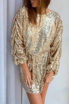 Gold Long Sleeves Sequin Mini Dress