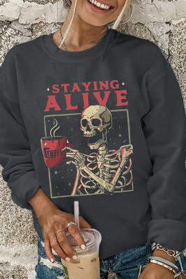 Staying Alive Halloween Print O-neck Long Sleeve Sweatshirts Women UNISHE Wholesale