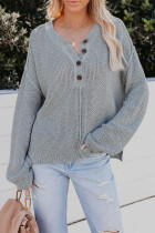 Gray Buttoned Side Split Knit Sweater