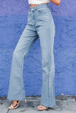 Sky Blue Wide Leg Split Hemline Flared Jeans