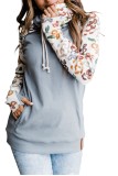 Gray Leopard Print Sleeve Patchwork Hoodie with Pocket