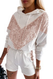 White Chevron Sequin Pullover Hoodie
