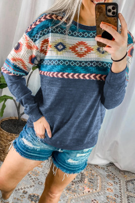 Blue Aztec Geometric Western Cowgirl Sweatshirt
