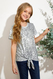 Little Girl Leopard Print T-shirt with Knot