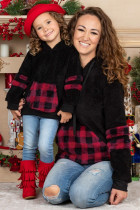 Family Matching Mom's Plaid Print Colorblock Sherpa Hooded Sweatshirt