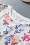 Floral Print Long Sleeve Top and Elastic Waist Shorts Set
