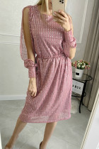 Pink Sequin Split Sleeve Midi Dress