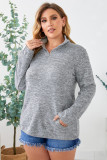 Gray Heathered Turn-down Zip Collar Plus Size Sweatshirt
