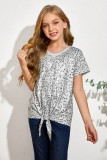 Little Girl Leopard Print T-shirt with Knot