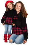 Family Matching Mom's Plaid Print Colorblock Sherpa Hooded Sweatshirt