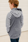 Gray Stripes Splicing Diagonal Zipper Children's Hoodie