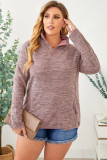 Heathered Turn-down Zip Collar Plus Size Sweatshirt