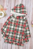 Multicolor Cowl Neck Plaid Drawstring Hoodie with Thumb Hole